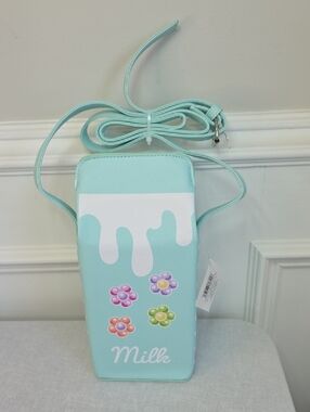 Kids Mint 'Milk' Crossbody Bag with Floral Accents
